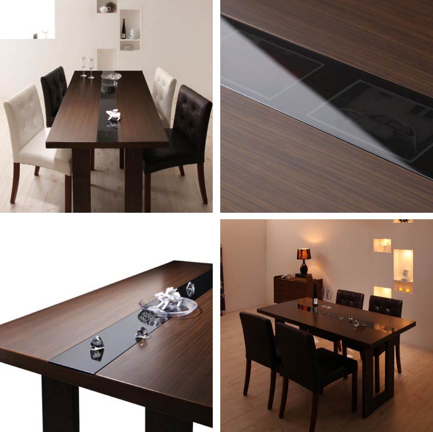 日常の贅沢 木目とブラックガラスの アーバンモダンデザインダイニングテーブル
